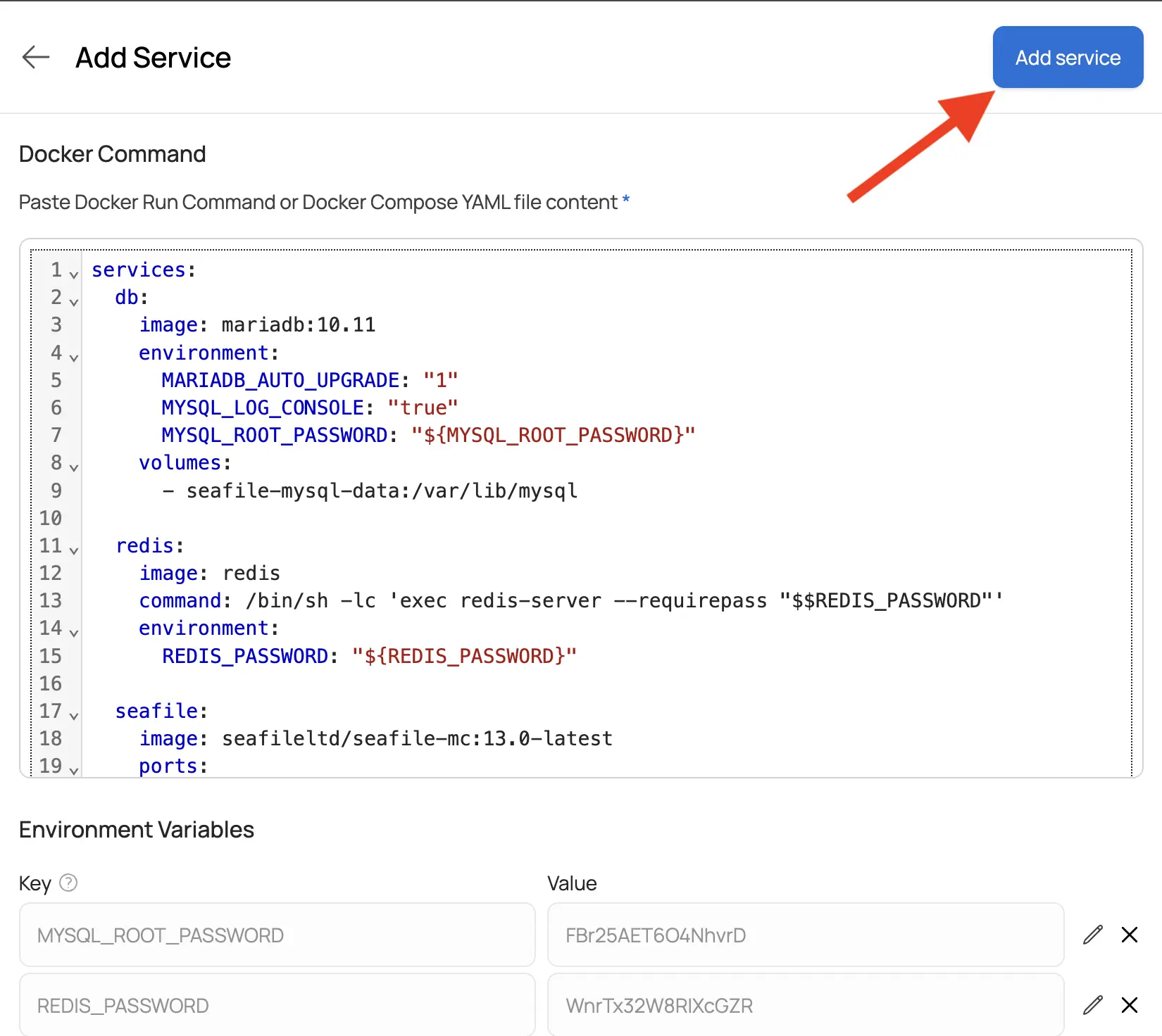 Compose File Pasted with Environment Variables